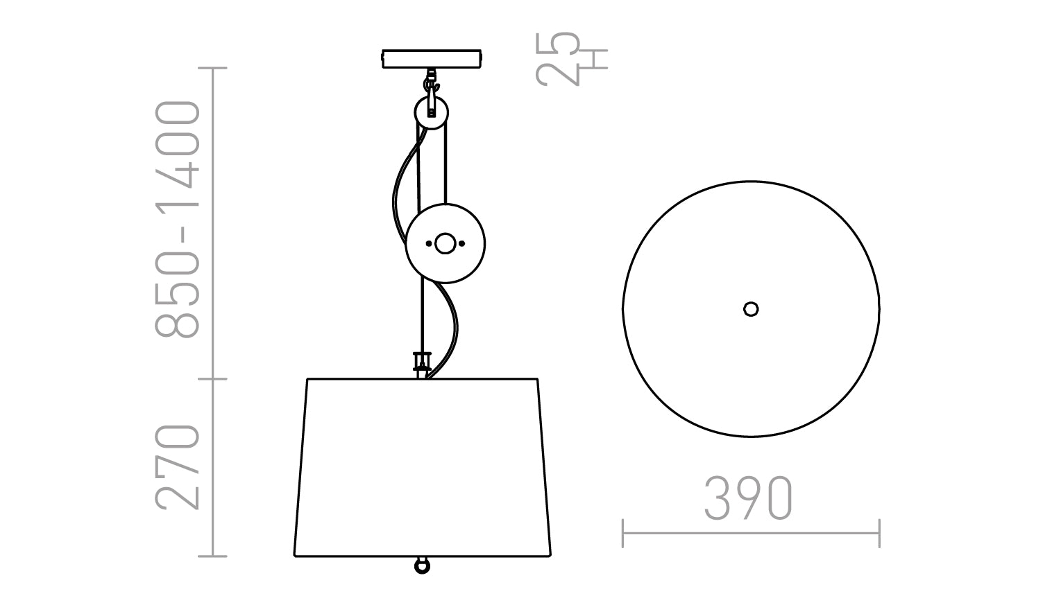 LEVITA wisząca regulowana lampa - Product sketch