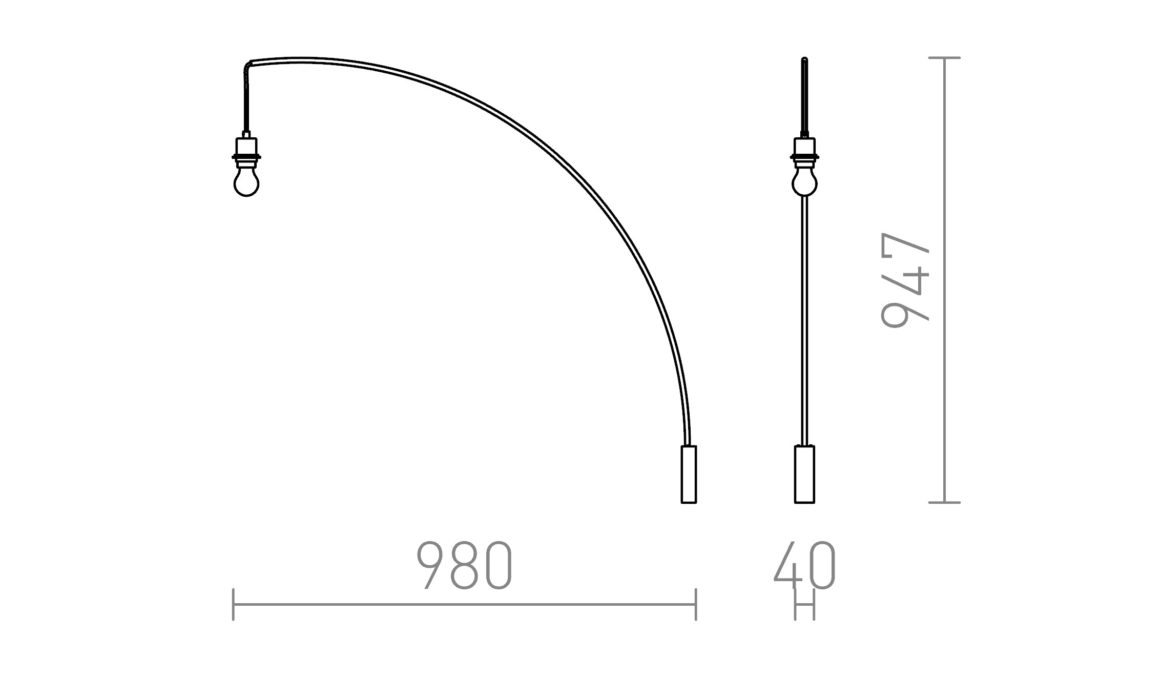 BEND nástenná oblúková základňa lampa - Product sketch