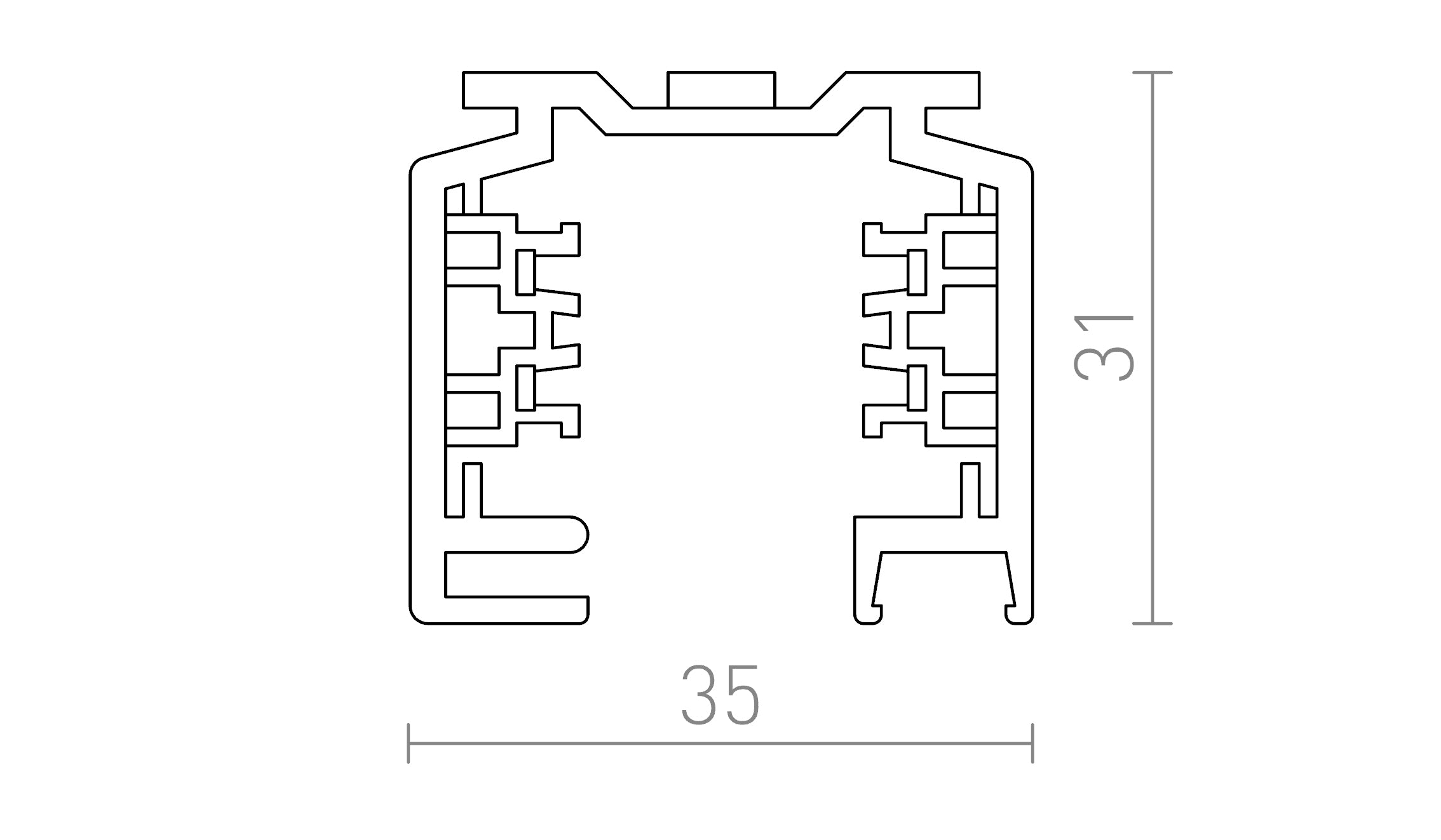 EUTRAC 2m driefasen-stroomrail lamp - Product sketch