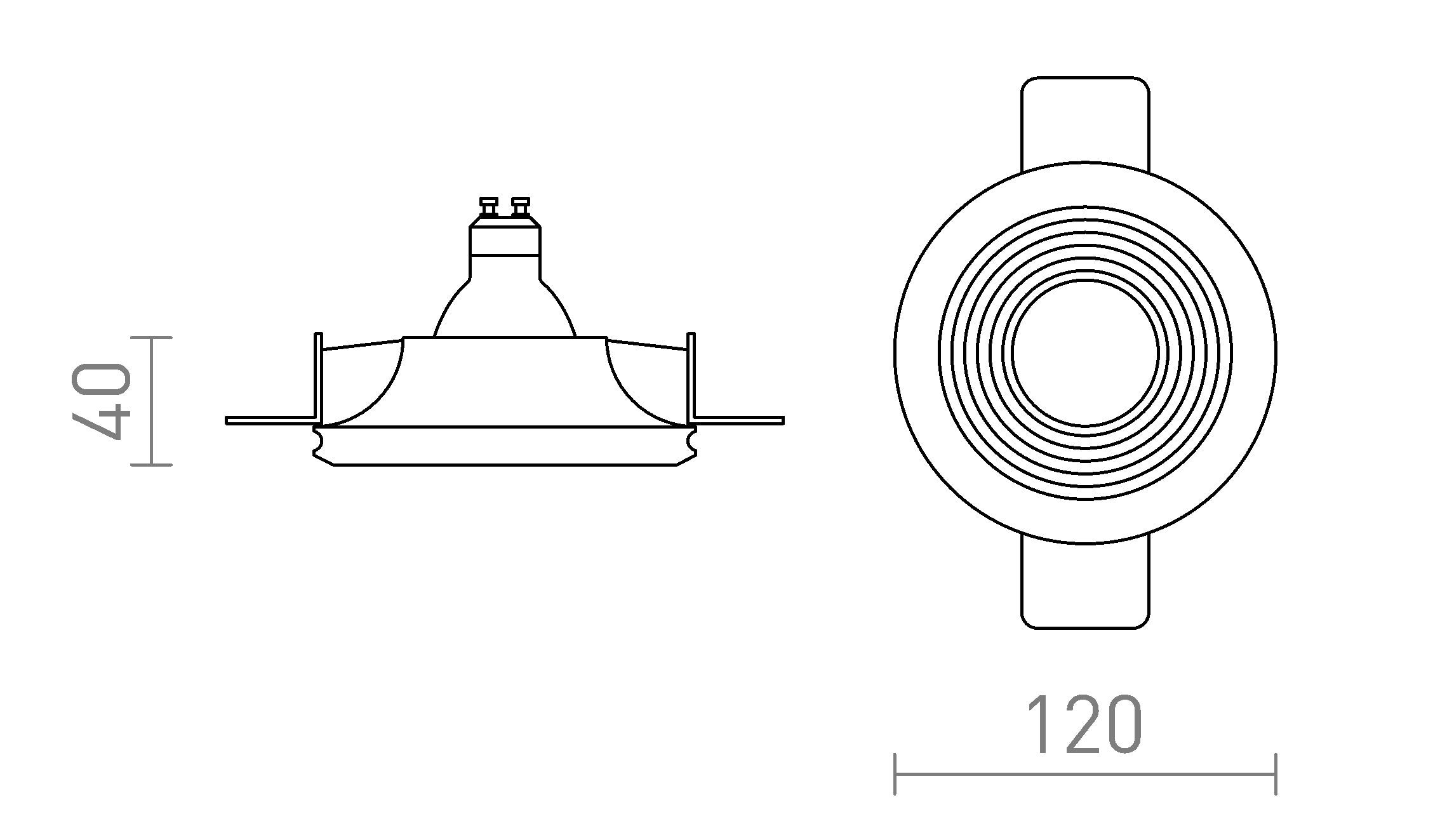 DANTOR zápustná lampa - Product sketch
