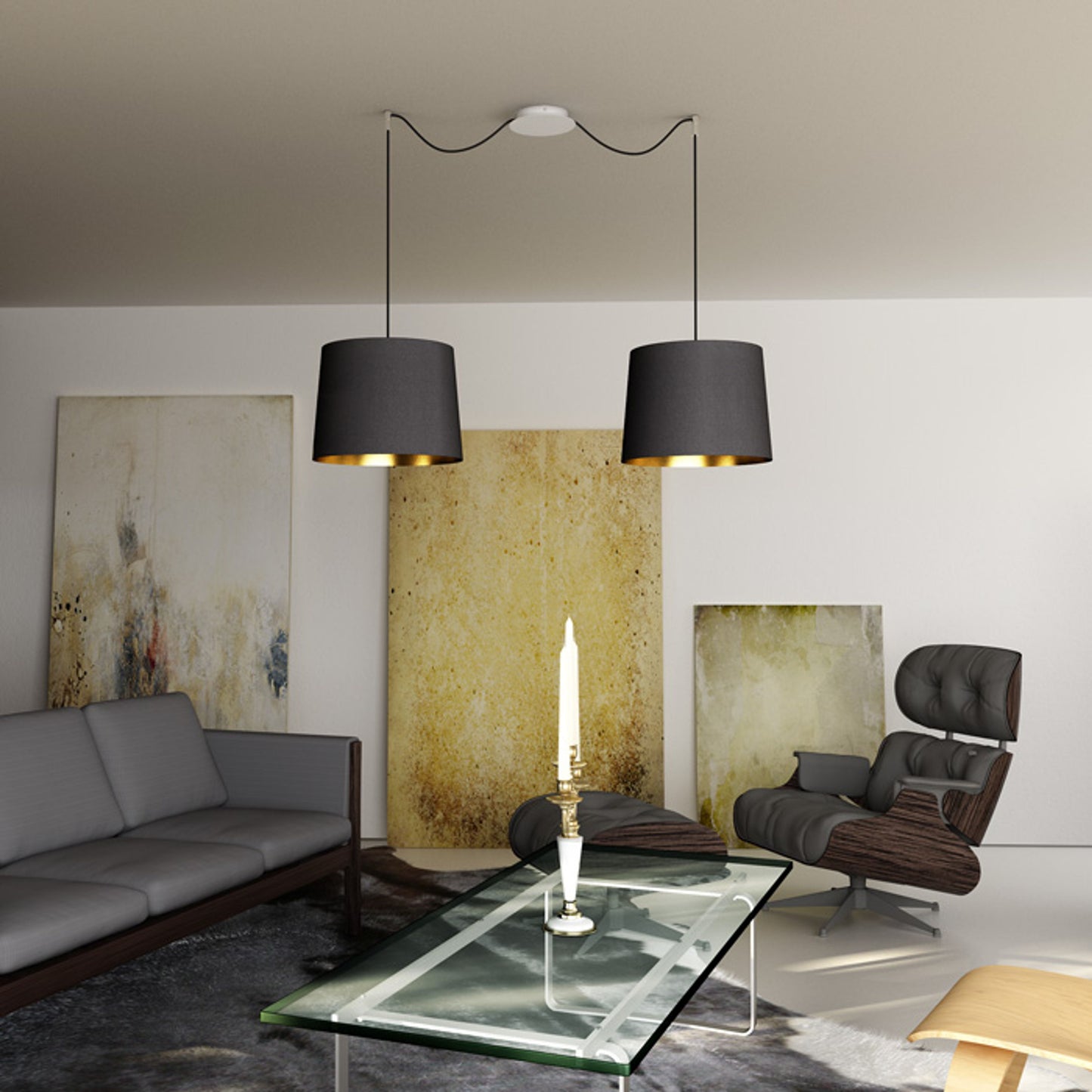 RENDL shades, shade bases, pendent sets KOMBIX 2 pendant set WB+BC+CHF 230V LED E27 2x15W R11778 3
