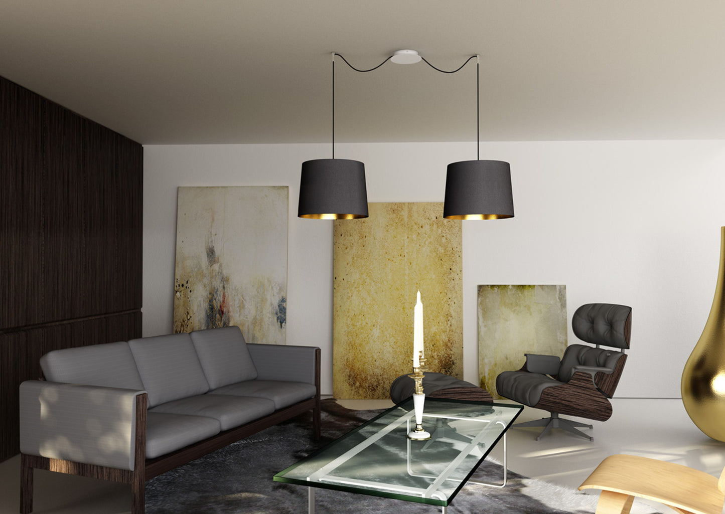 RENDL shades, shade bases, pendent sets KOMBIX 2 pendant set WB+BC+CHF 230V LED E27 2x15W R11778 5