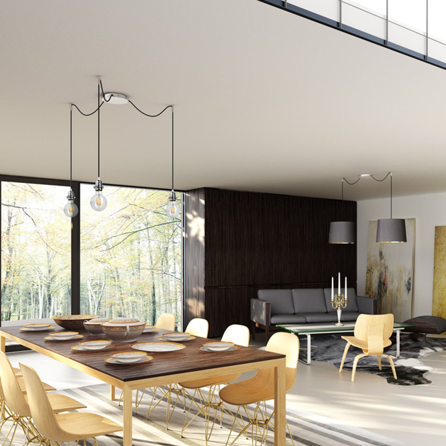 RENDL shades, shade bases, pendent sets KOMBIX 3 pendant set WB+BC+CHF 230V LED E27 3x15W R11779 5