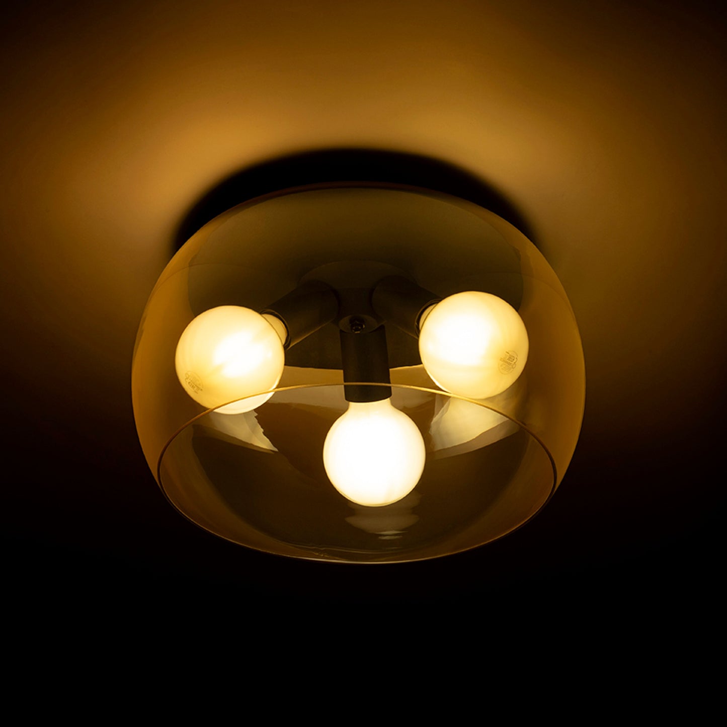 RENDL surface mounted lamp AMANDA ceiling matte black amber-colored glass 230V LED E27 3x15W R14132 2