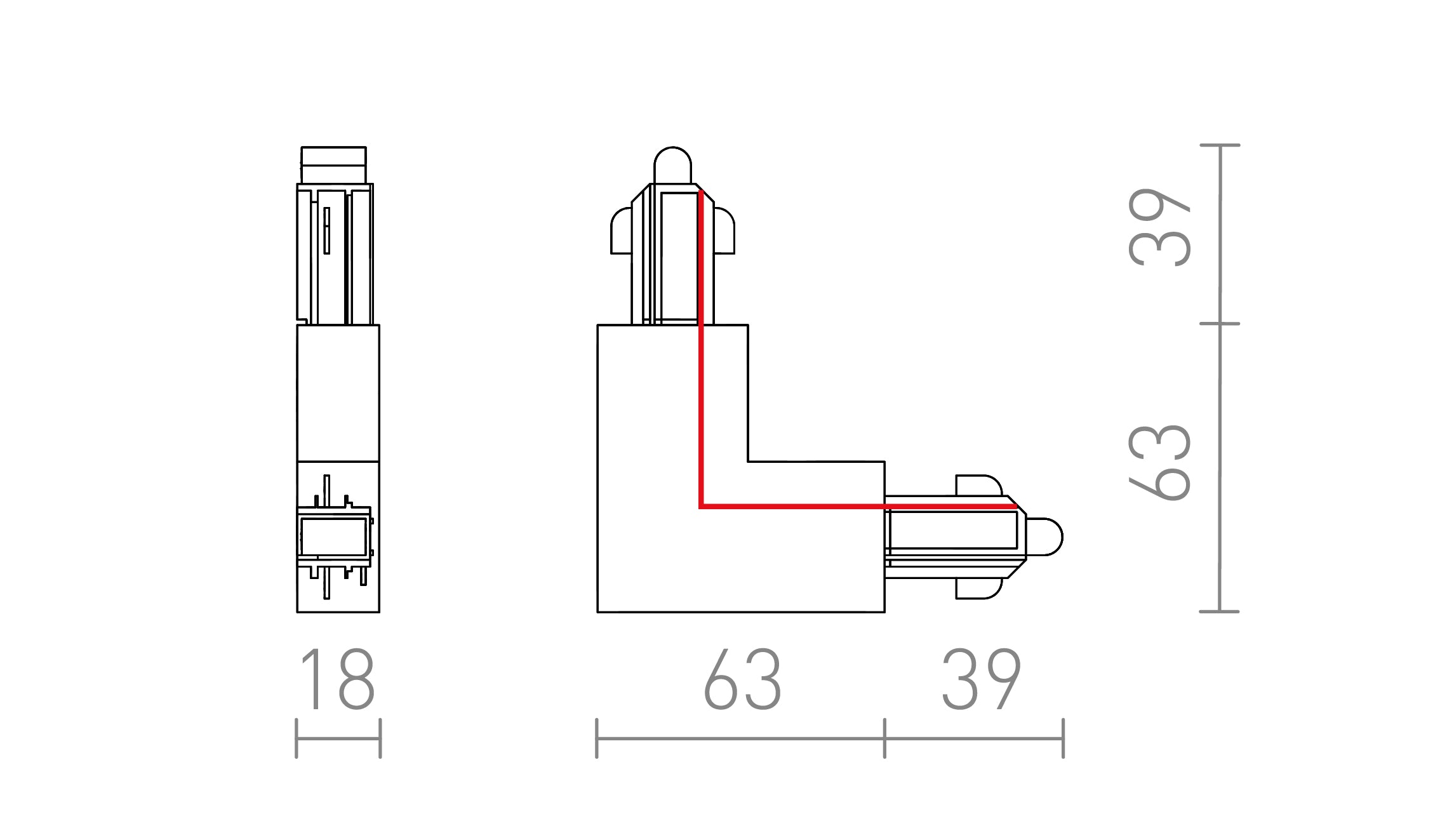 ŁĄCZNIK L DO SZYNY 1-FAZ. - Product sketch