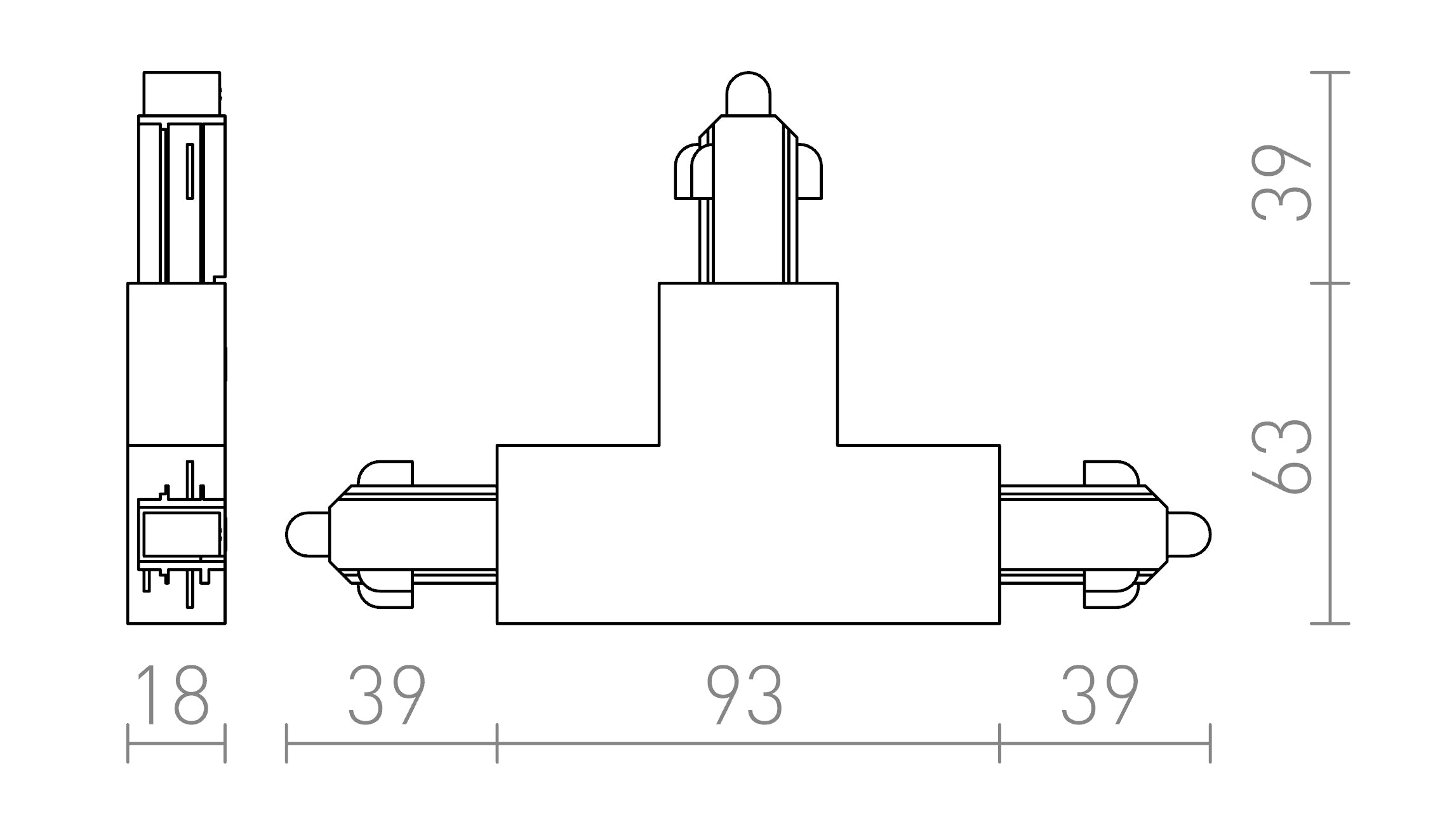 ŁĄCZNIK T DO SZYNY 1-FAZ.  - Product sketch