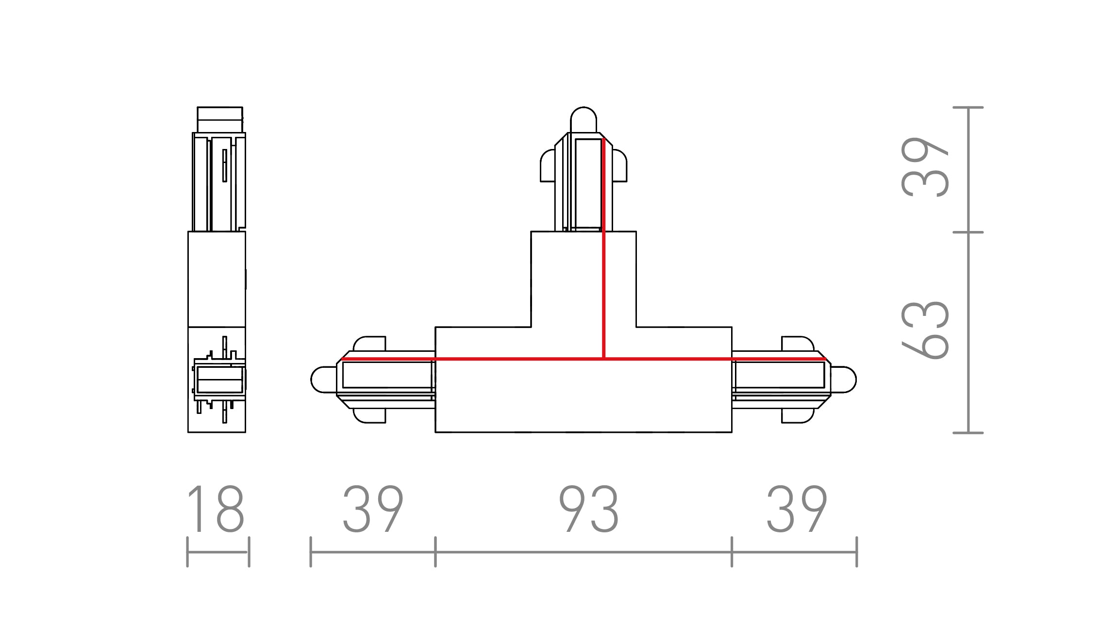 ŁĄCZNIK T DO SZYNY 1-FAZ.  - Product sketch