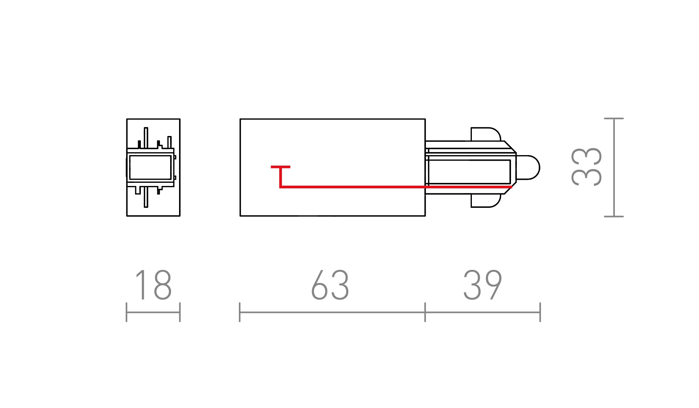 ŁĄCZNIK Z ZASILANIEM DO SZYNY 1-FAZ. - Product sketch