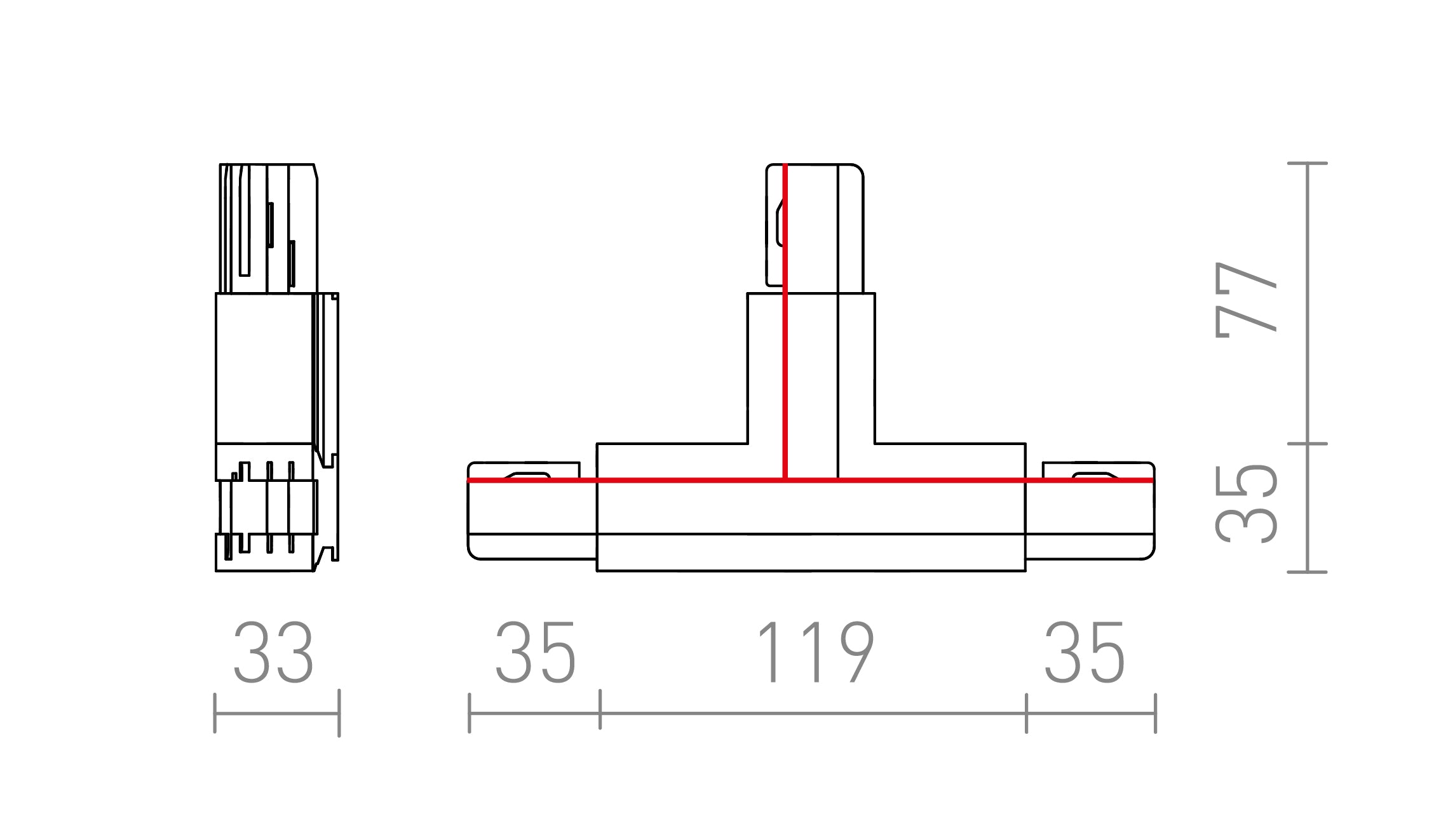 ŁĄCZNIK T PRAWY EUTRAC - Product sketch