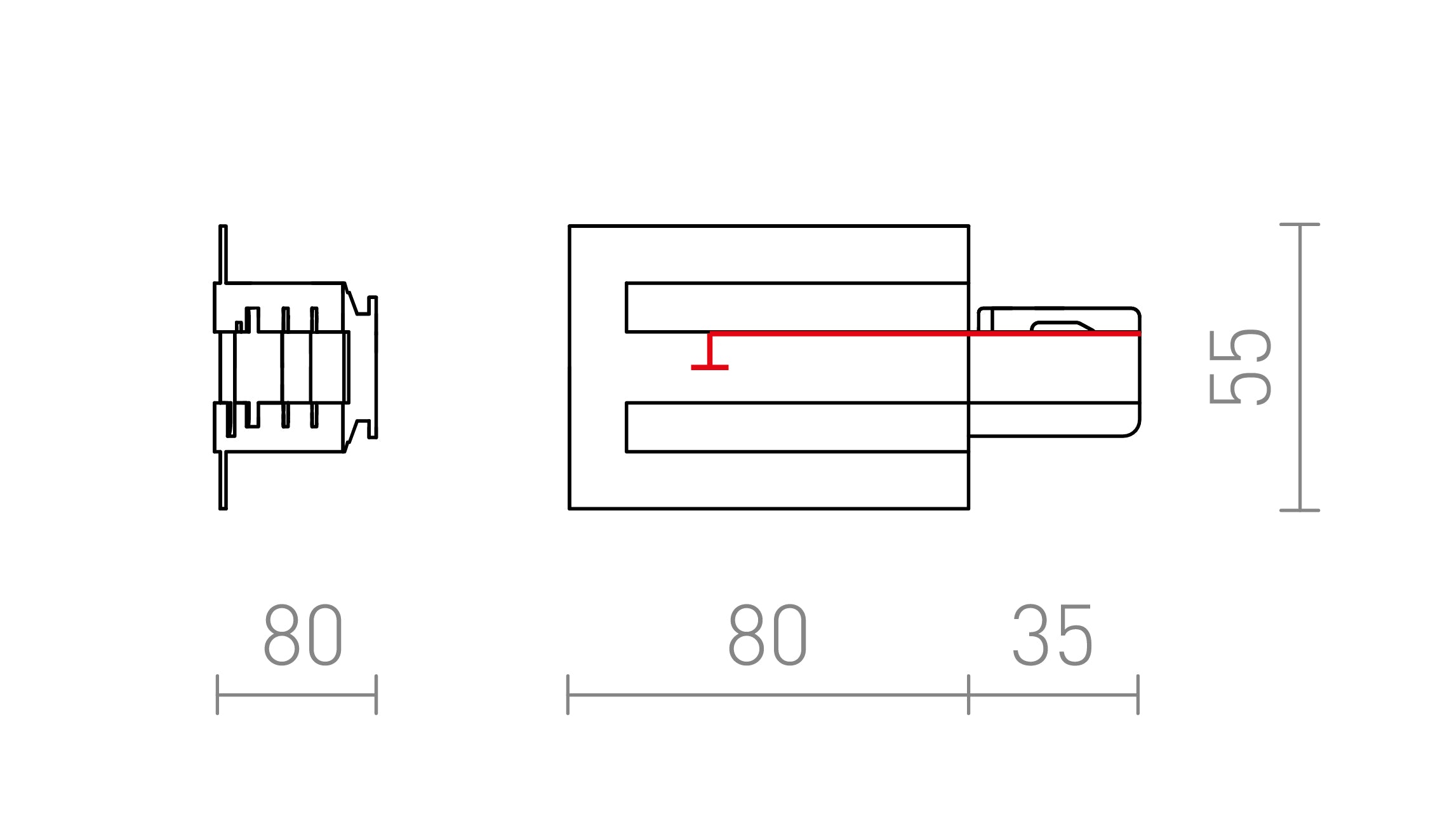 ZASILANIE PRAWE DO SZYNY WPUSZCZANEJ EUTRAC - Product sketch