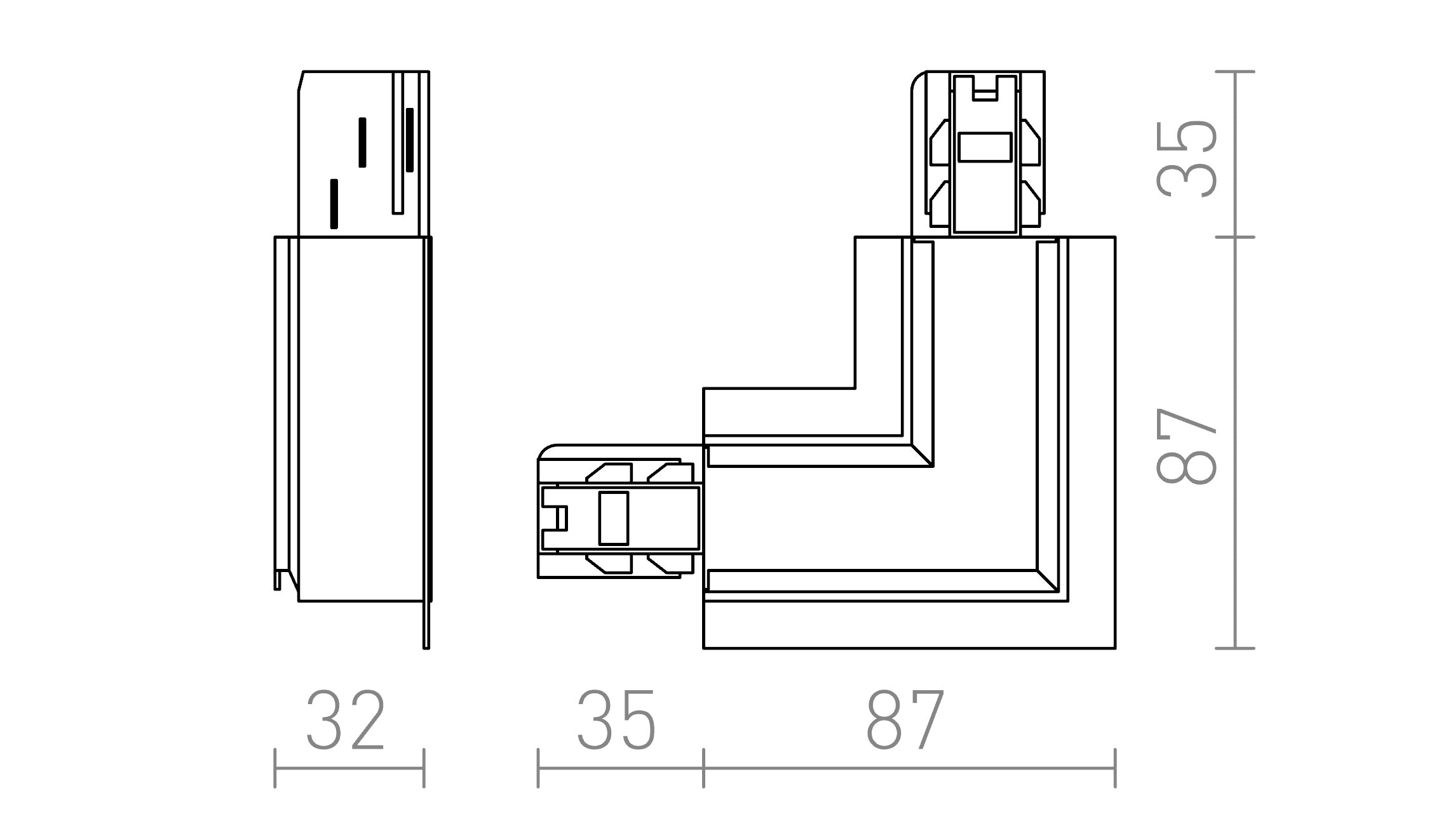 ŁĄCZNIK L EUTRAC ZEWNĘTRZNY DO SZYNY WPUSZCZANEJ - Product sketch