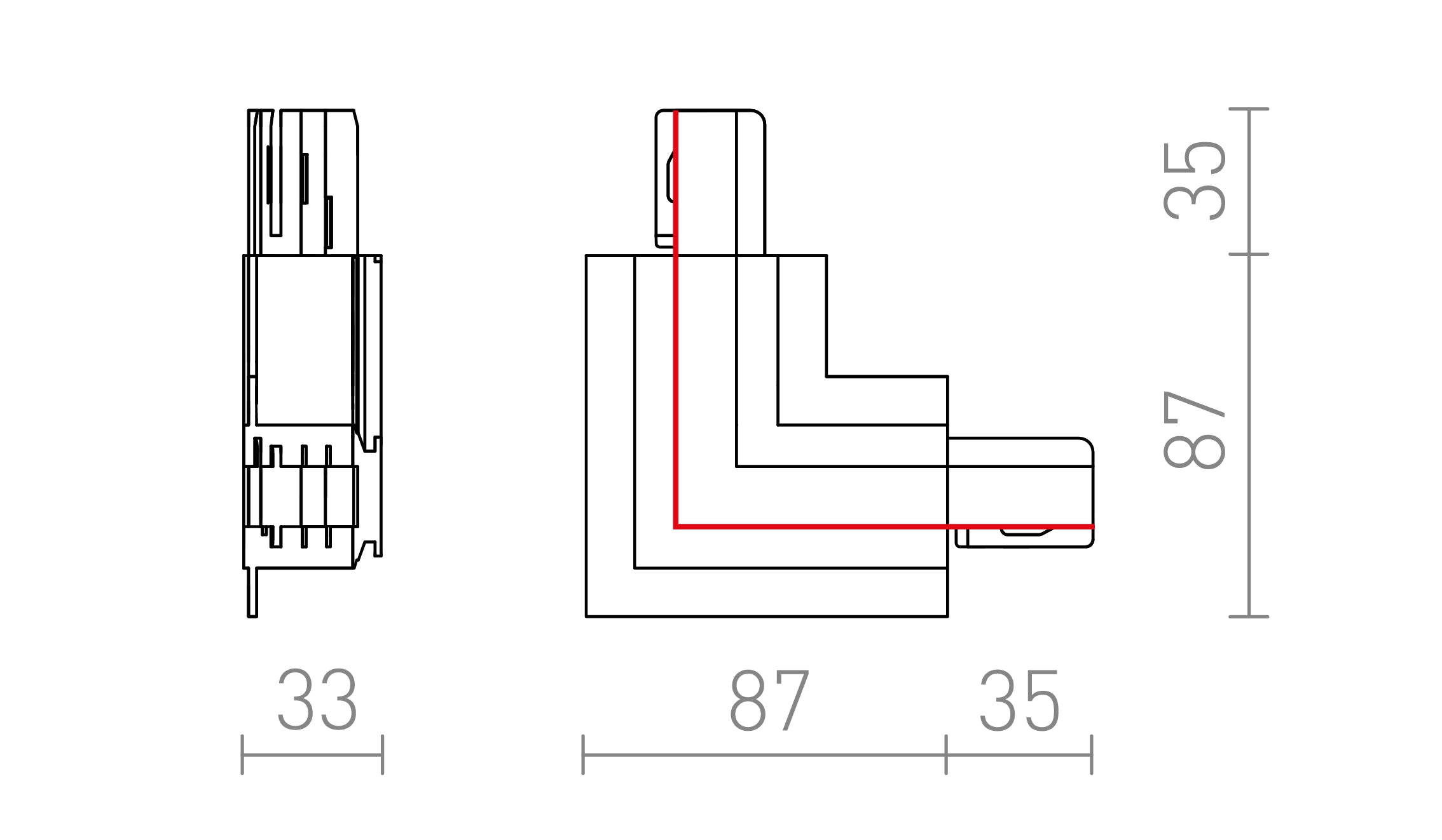 ŁĄCZNIK L EUTRAC ZEWNĘTRZNY DO SZYNY WPUSZCZANEJ - Product sketch