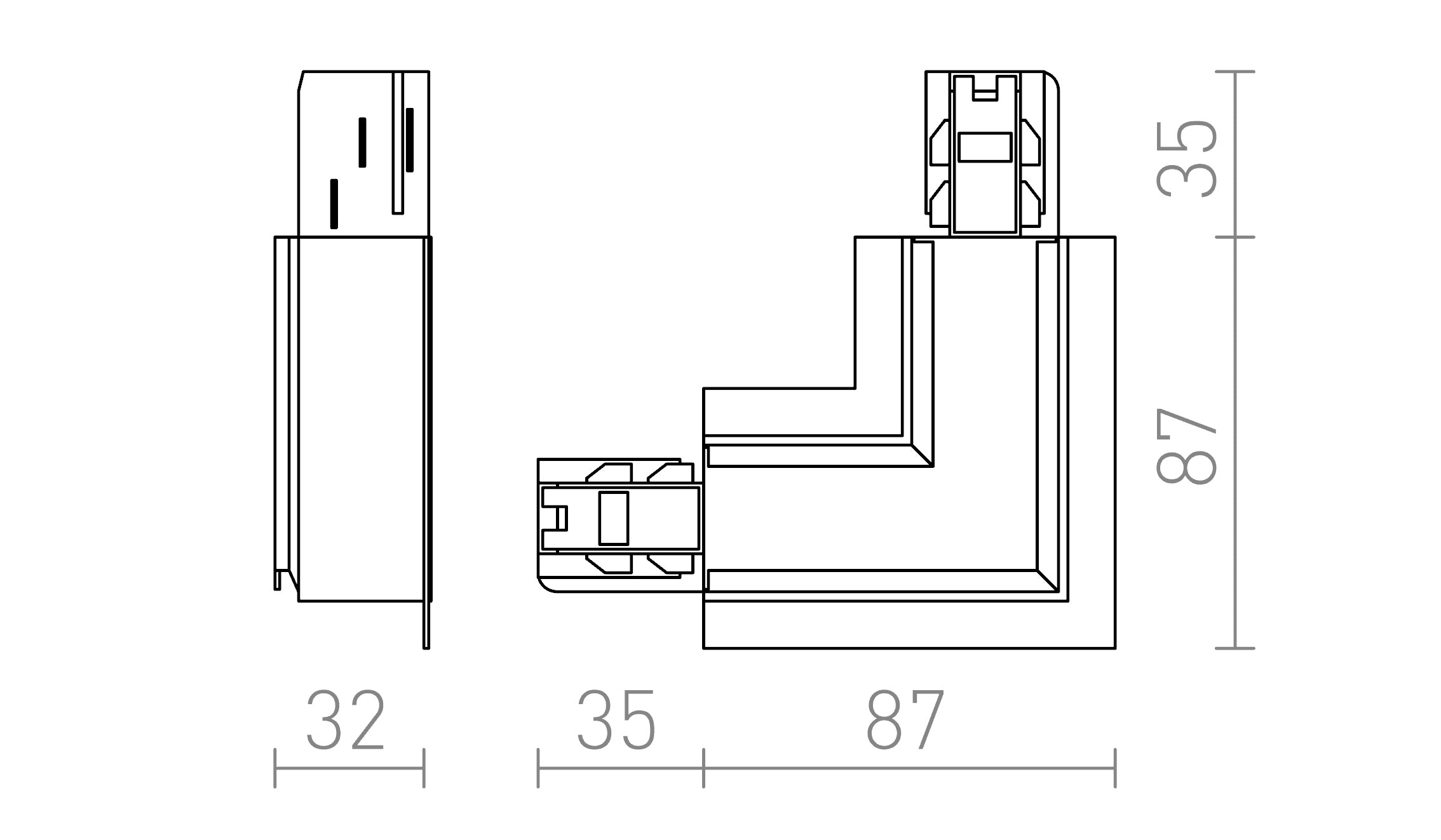 ŁĄCZNIK L EUTRAC WEWNĘTRZNY DO SZYNY WPUSZCZANEJ - Product sketch