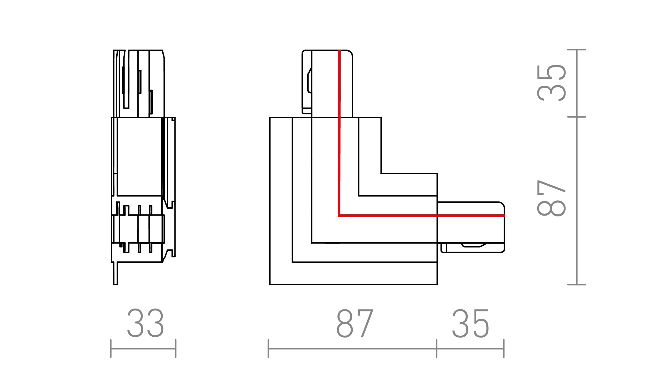 ŁĄCZNIK L EUTRAC WEWNĘTRZNY DO SZYNY WPUSZCZANEJ - Product sketch