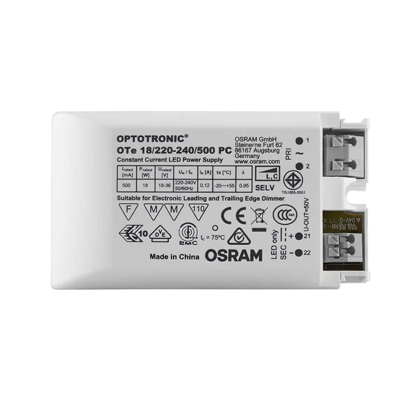 RENDL lighting accessorie DRIVER LED 9-18W DIMM  500mA max. 18W G13840 1