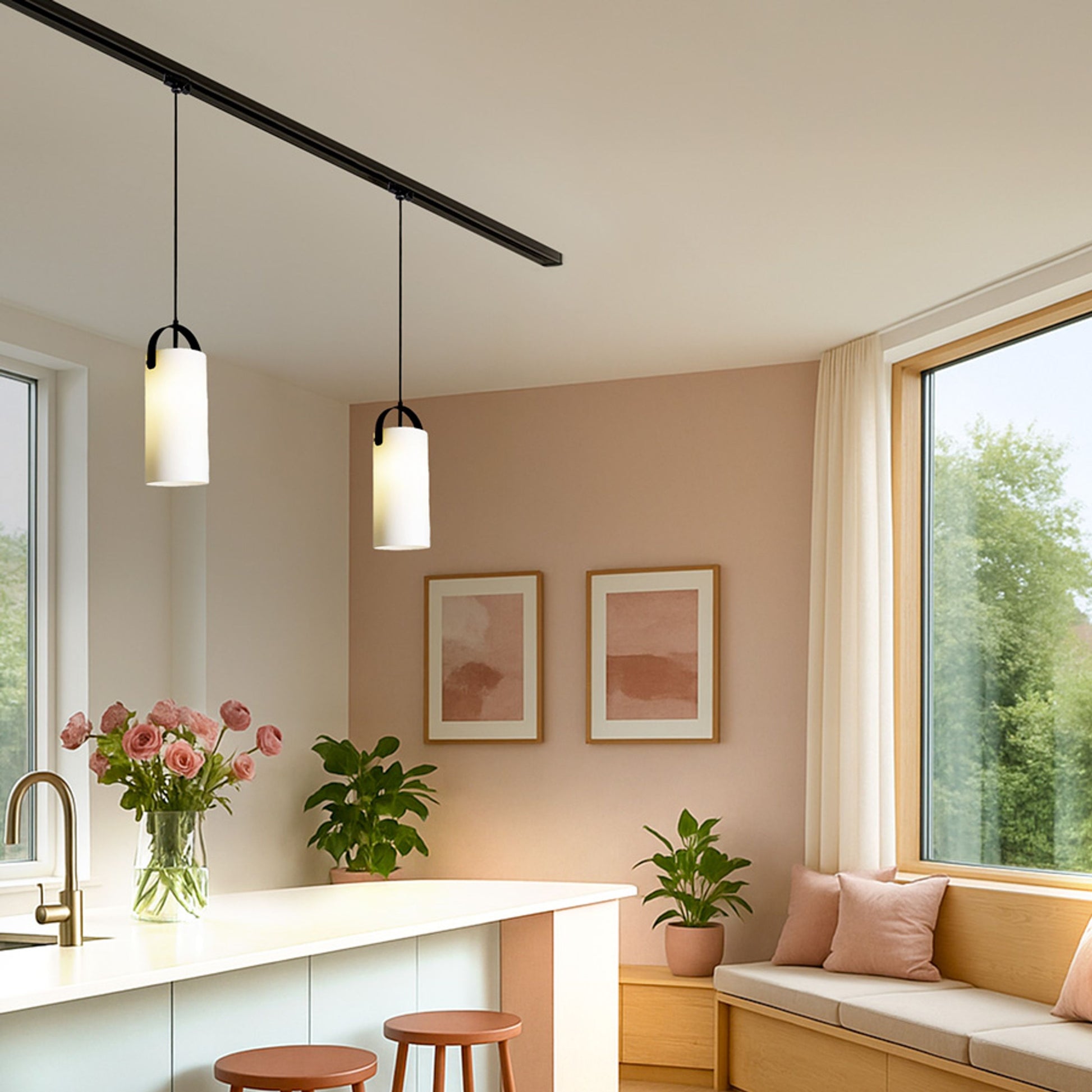 RENDL 3-circuit track system JULIETTA 31 for 3-circuit tracks  opal-colored glass/black 230V LED E27 15W R13856 3